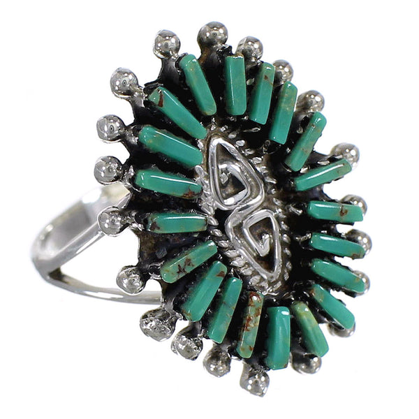 Silver Turquoise Southwest Water Wave Needlepoint Ring Size 6 QX85059